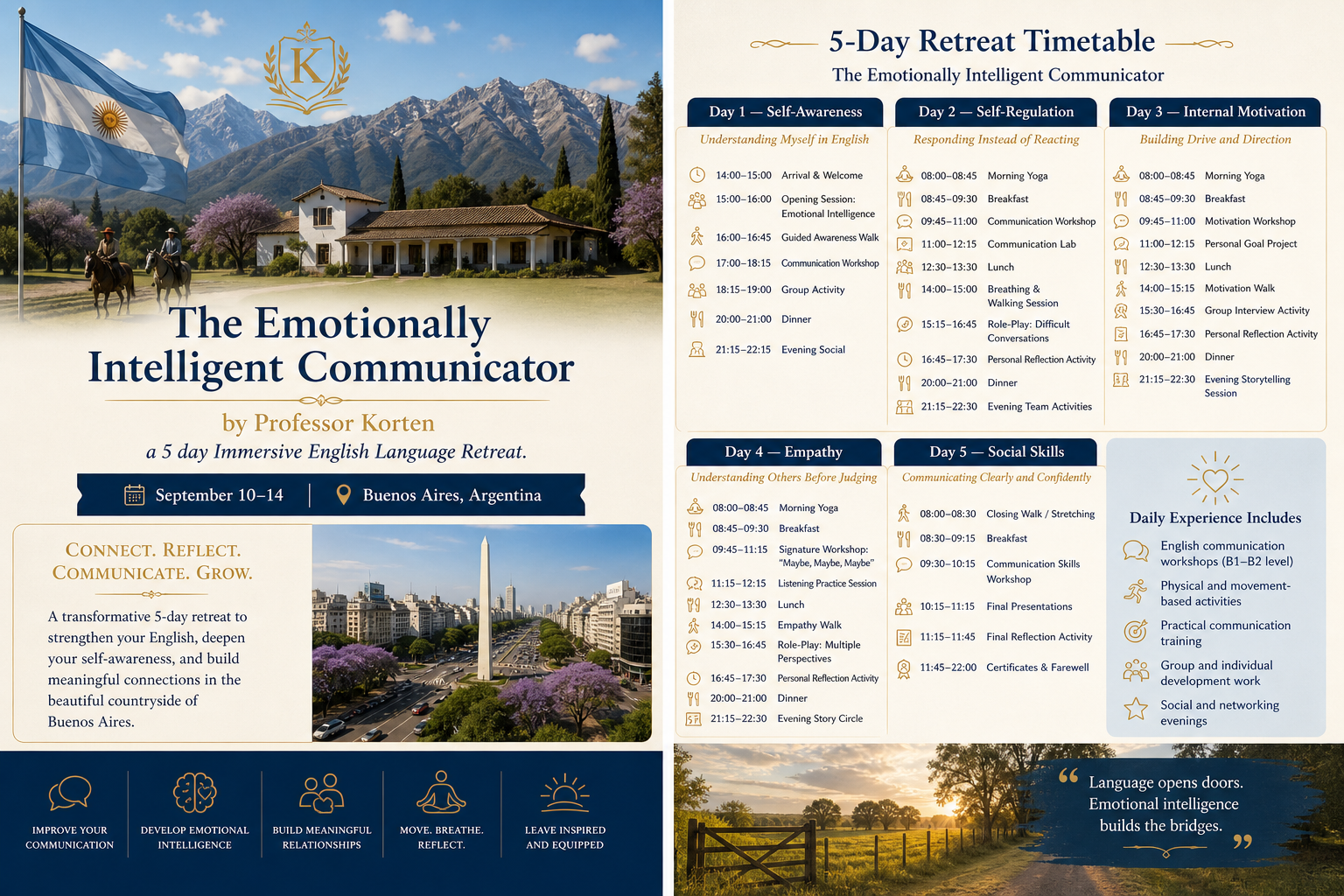 The Emotionally Intelligent Communicator — 5-Day Retreat Timetable